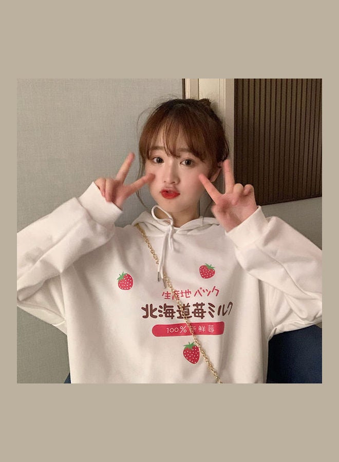 Loose Hoodie Sweatshirt Printing Thicken Pullover White  - Image 1