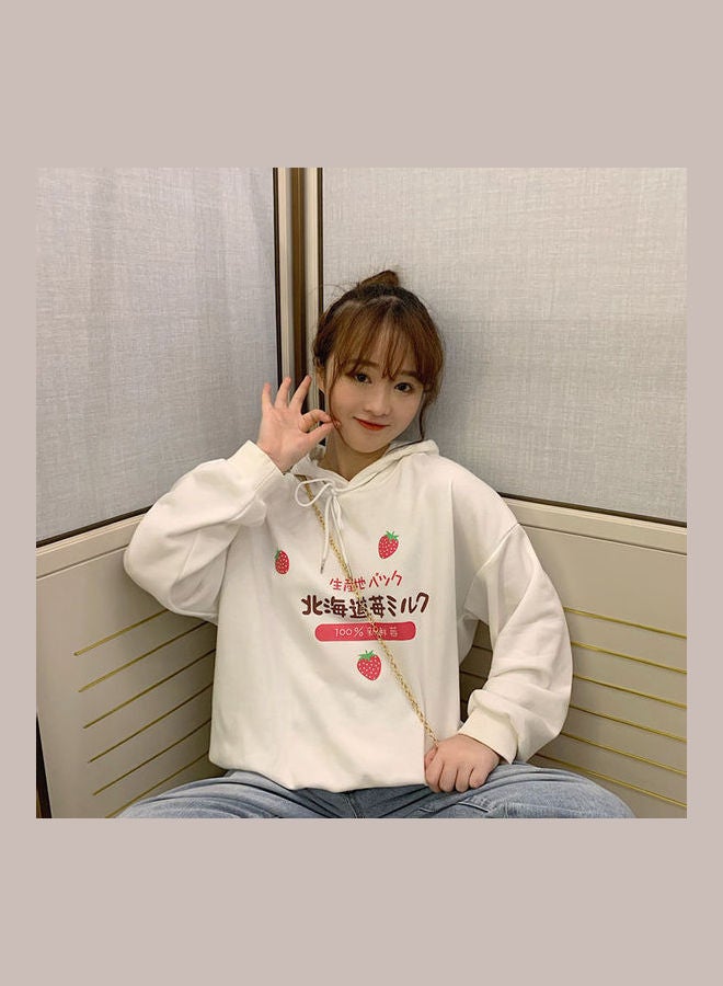 Loose Hoodie Sweatshirt Printing Thicken Pullover White  - Image 5
