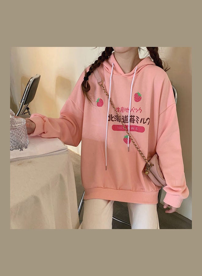 Loose Hoodie Sweatshirt PrintingThicken Pullover Pink  - Image 1