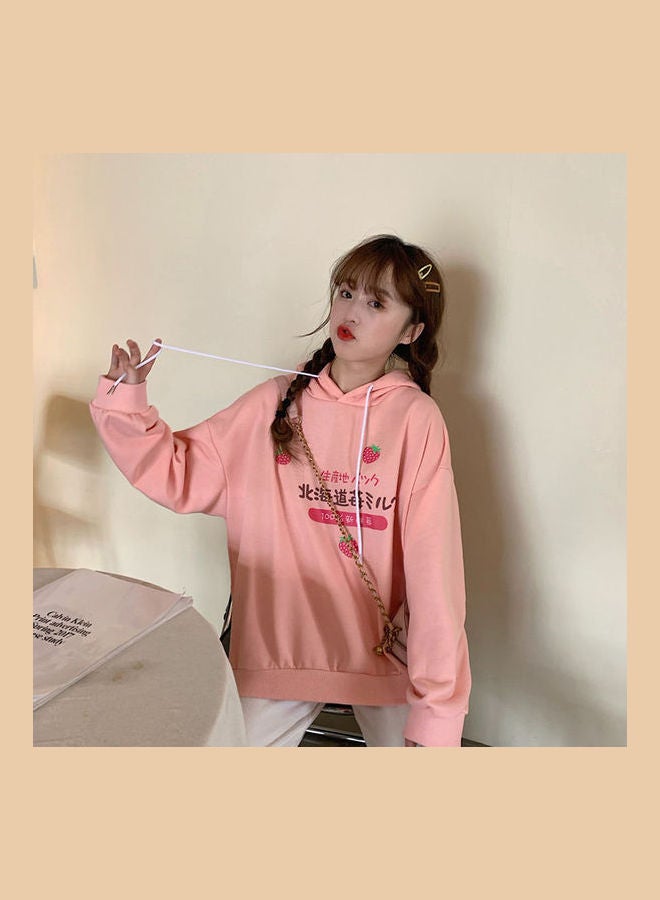 Loose Hoodie Sweatshirt PrintingThicken Pullover Pink  - Image 3