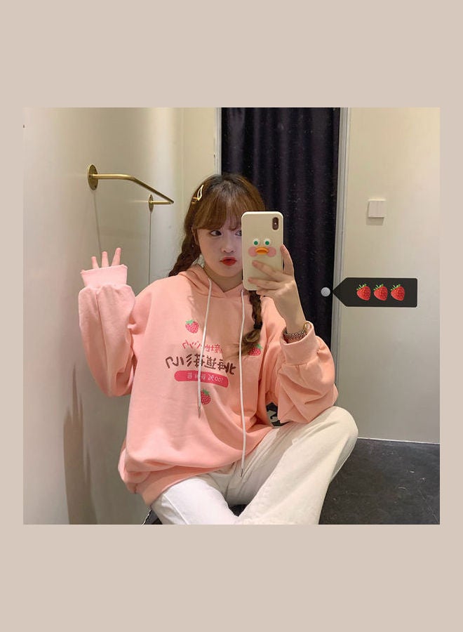Loose Hoodie Sweatshirt PrintingThicken Pullover Pink  - Image 4