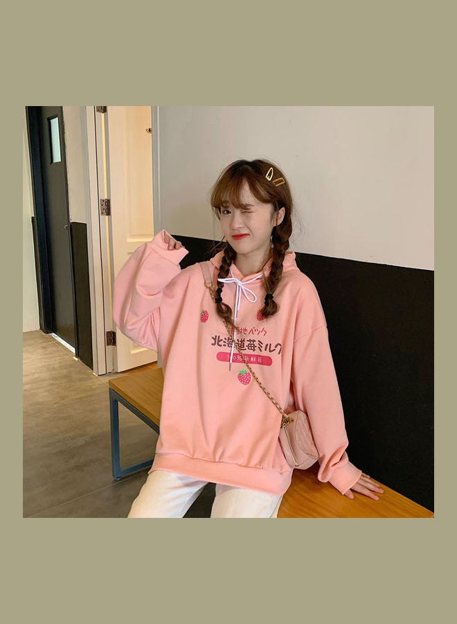 Loose Hoodie Sweatshirt PrintingThicken Pullover Pink  - Image 5