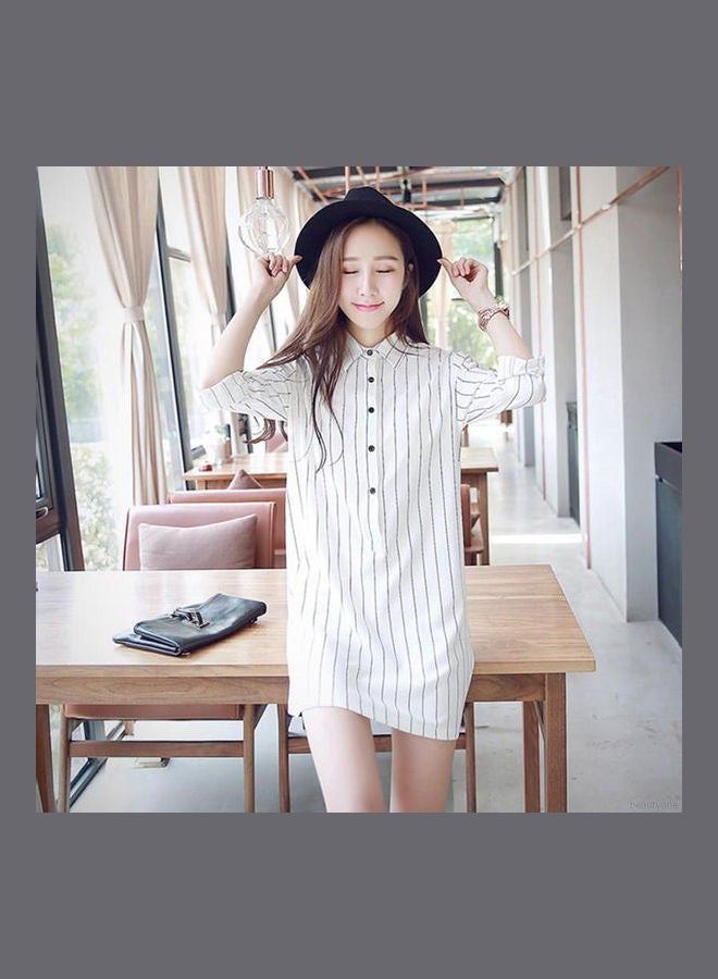 Fashion Long Sleeve Stripe Slim Shirt White - Image 1
