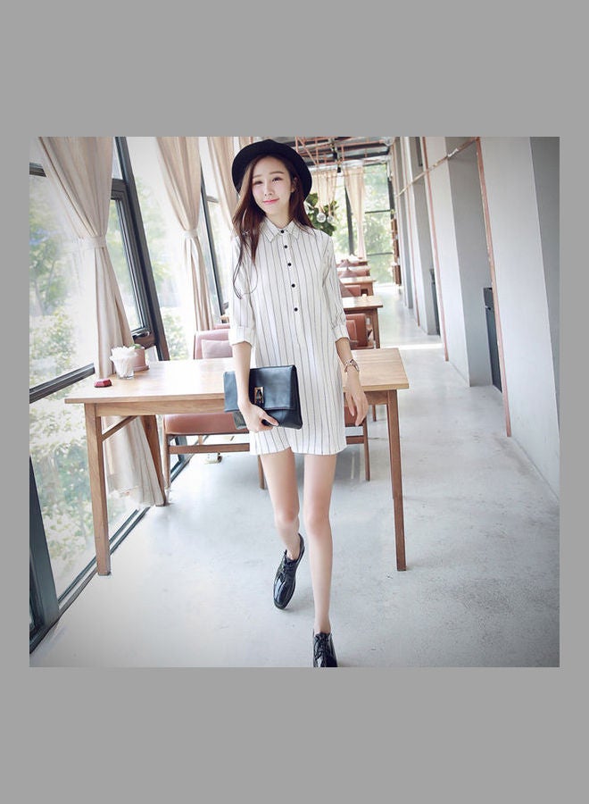 Fashion Long Sleeve Stripe Slim Shirt White - Image 3