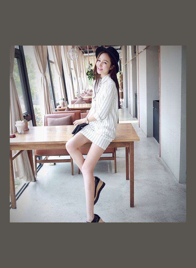 Fashion Long Sleeve Stripe Slim Shirt White - Image 4