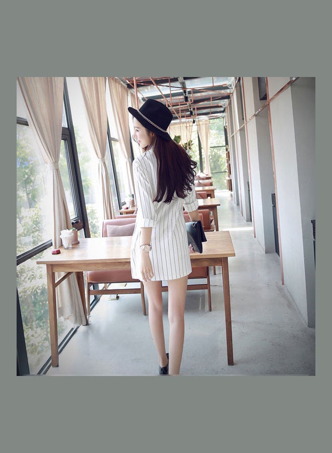 Fashion Long Sleeve Stripe Slim Shirt White - Image 5