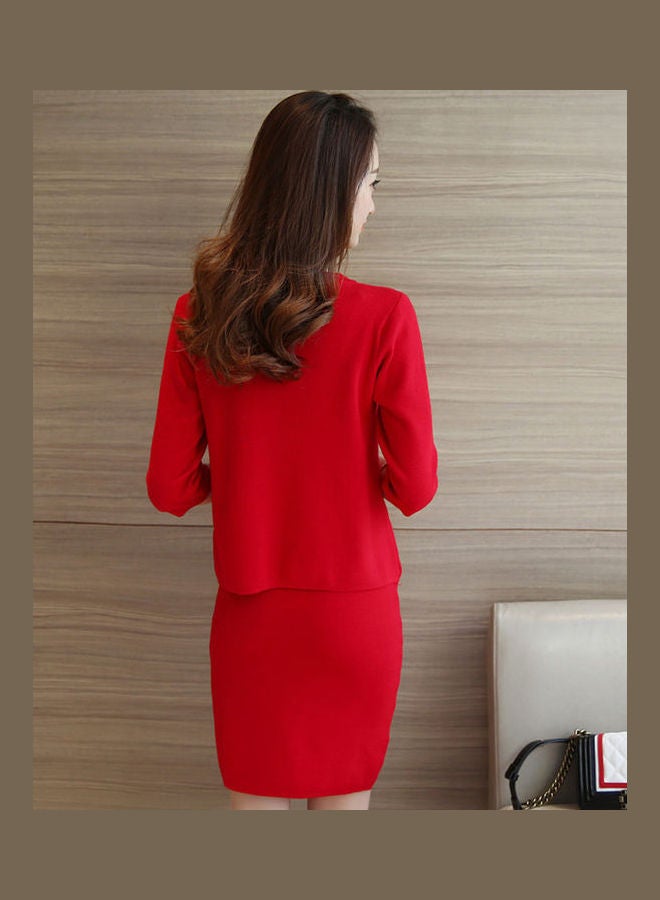 Casual Loose Short Sleeve Top And Suit Outfit Red - Image 4