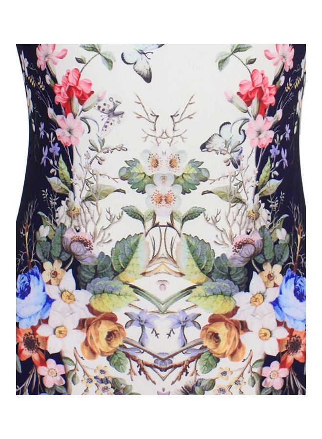 Vintage Irregular V-neck Cap Sleeve Print Pencil Dress White - Image 2