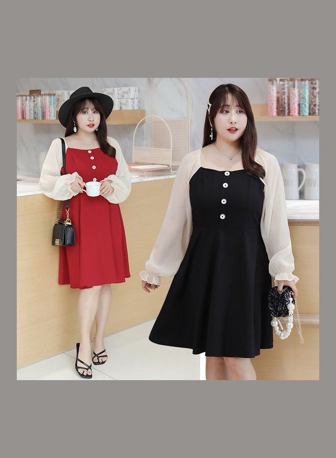 Sweet Style Boat Neck Breathable Mesh Long Sleeve Dress Red - Image 5