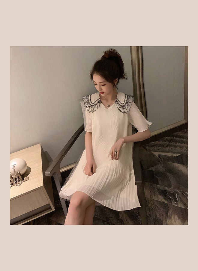 Short Sleeve Chiffon Dress White - Image 2