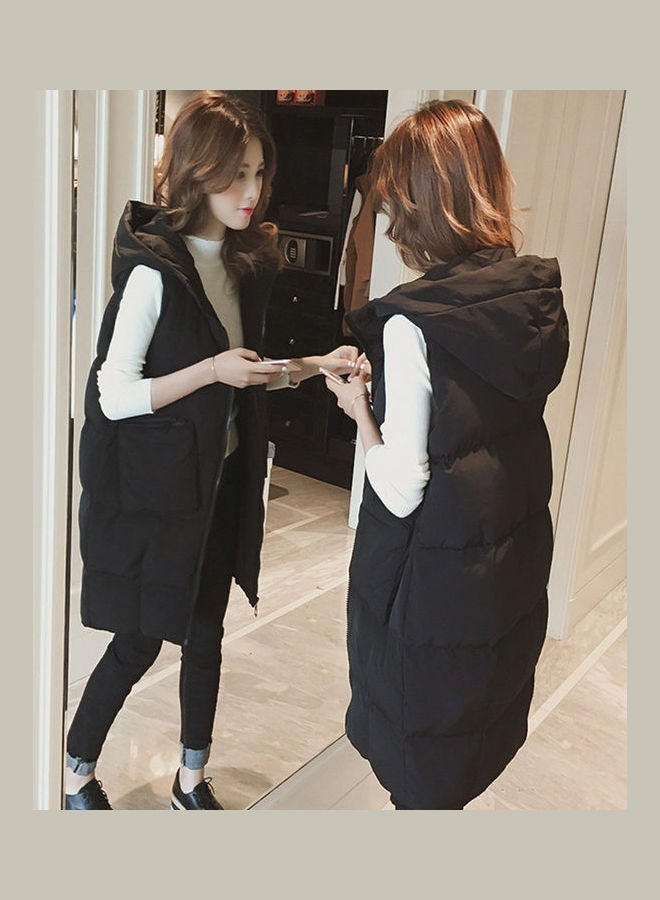 Long Sleeveless Winter Jacket Black  - Image 2