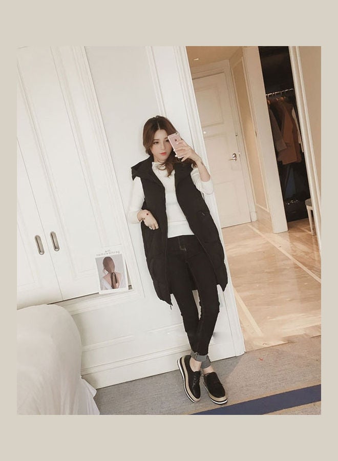 Long Sleeveless Winter Jacket Black  - Image 1