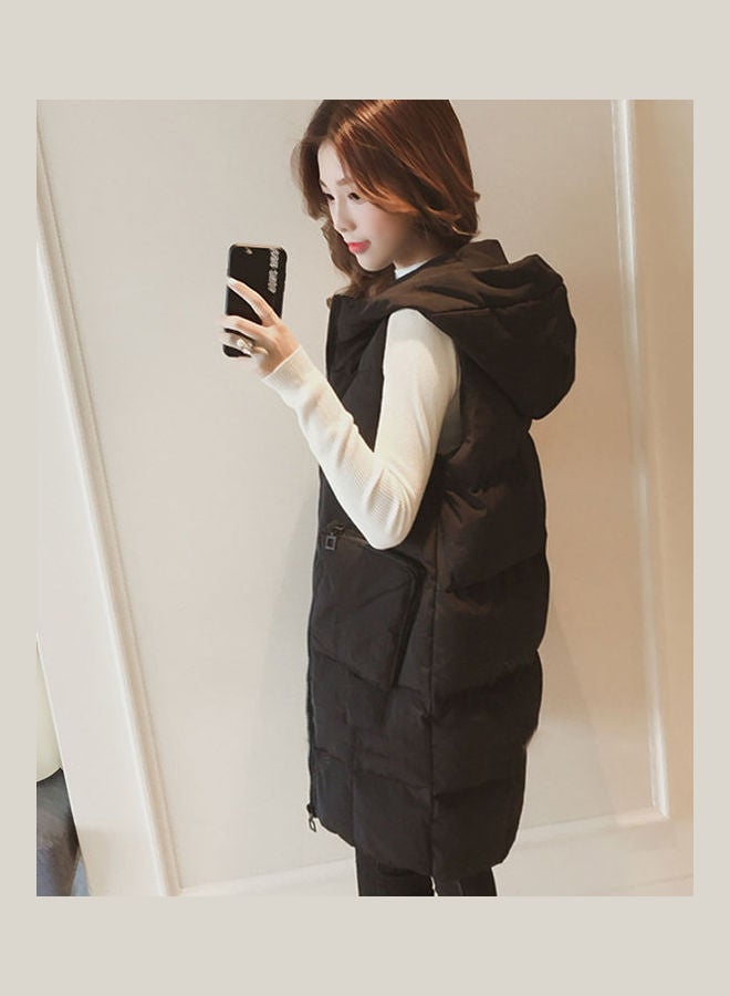 Long Sleeveless Winter Jacket Black  - Image 3