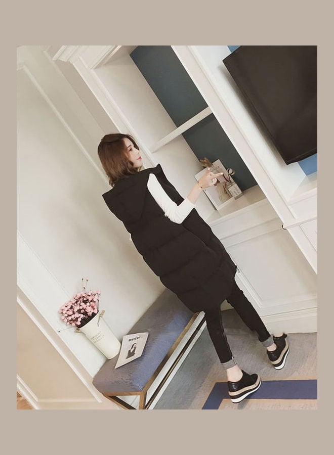 Long Sleeveless Winter Jacket Black  - Image 4