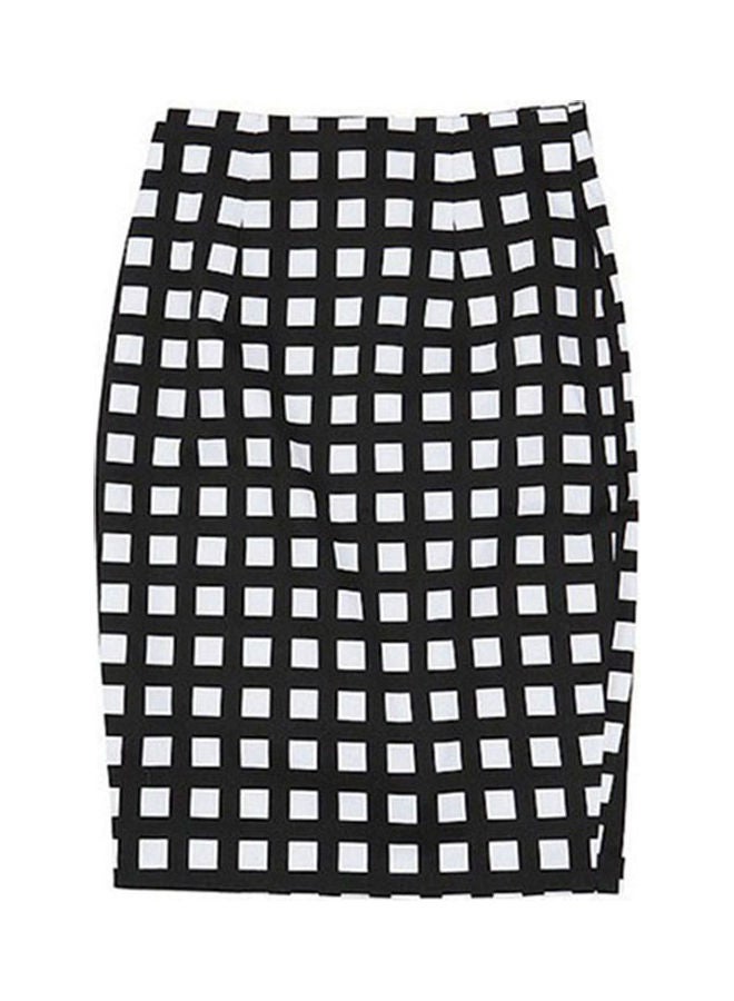 Autumn Summer Plaid Slit Skirt Black  - Image 1