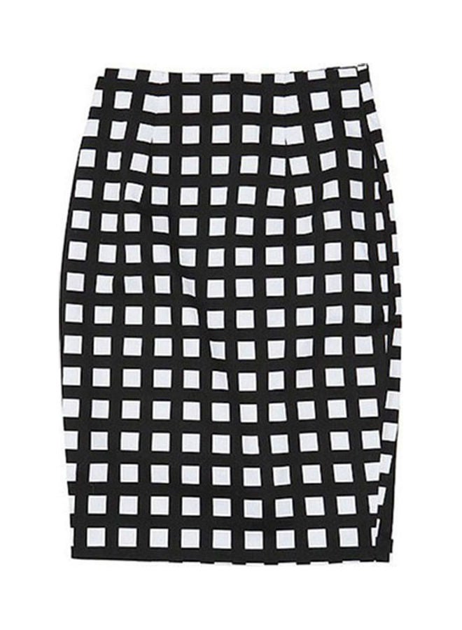 Autumn Summer Plaid Slit Skirt Black  - Image 3