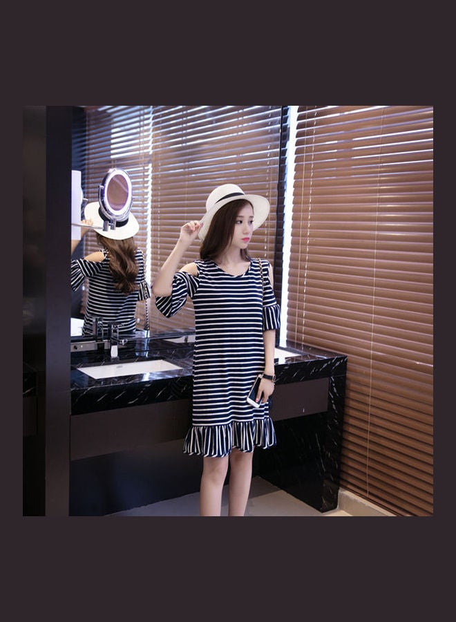 Ruffled Striped Short Sleeve Dress Black/White - Image 4
