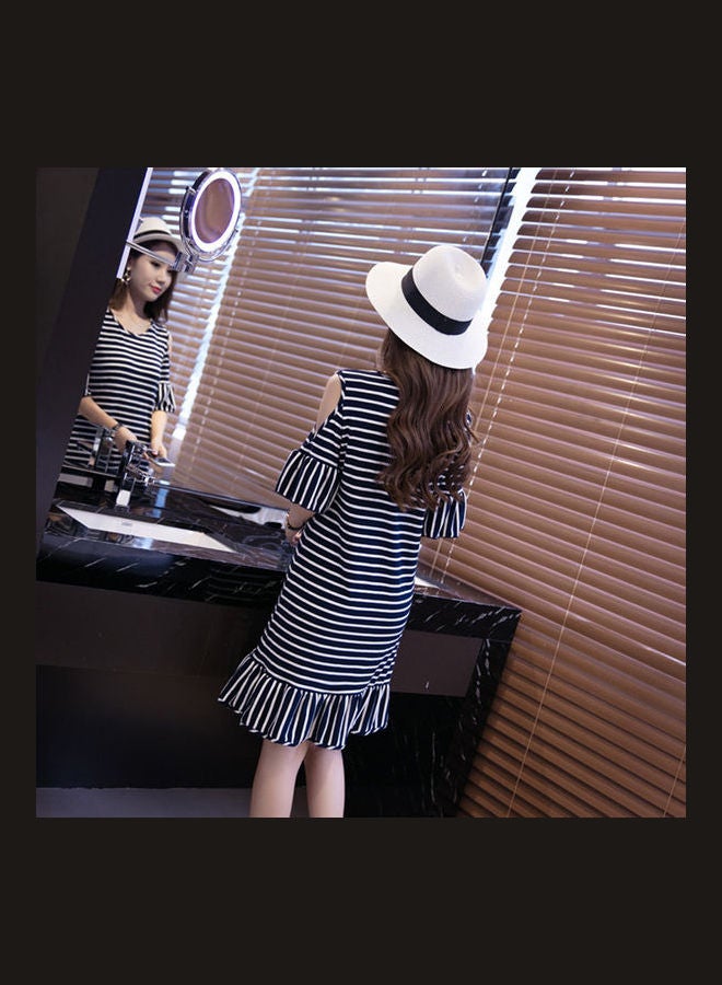 Ruffled Striped Short Sleeve Dress Black/White - Image 5