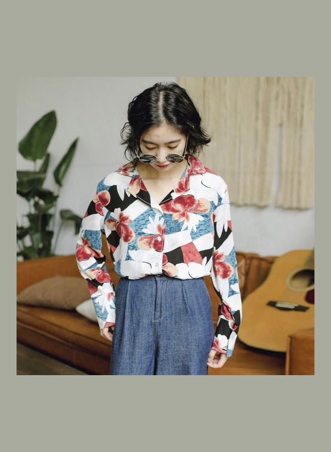 قميص فضفاض طويل الأكمام بطبعة كلاسيكية للصيف - Image 1