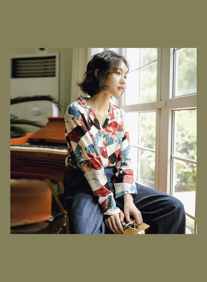 قميص فضفاض طويل الأكمام بطبعة كلاسيكية للصيف - Image 3