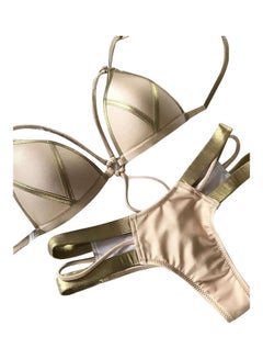 Fashion Gilding Splicing Bikini Set Khaki