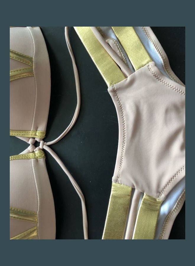 Generic - Fashion Gilding Splicing Bikini Set Khaki - Image 1