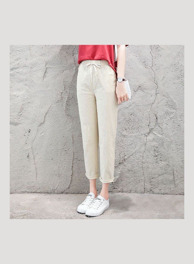 Linen Solid Pants Khaki - Image 1