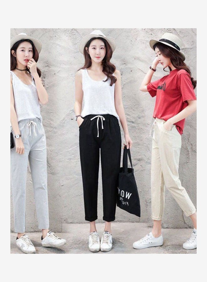 Linen Solid Pants Khaki - Image 2