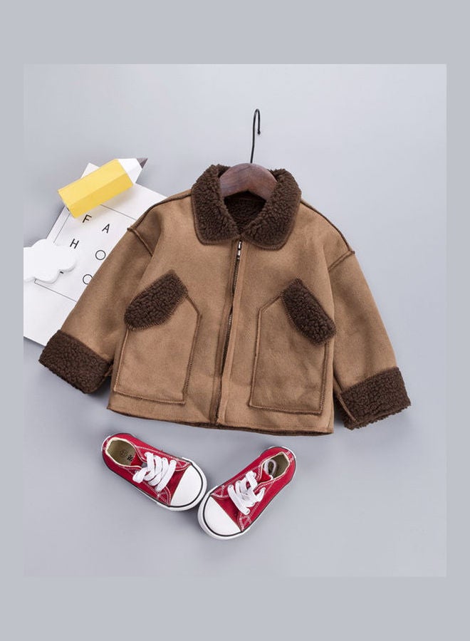 Long Sleeved Zipper Coat With Pockets Brown - Image 1