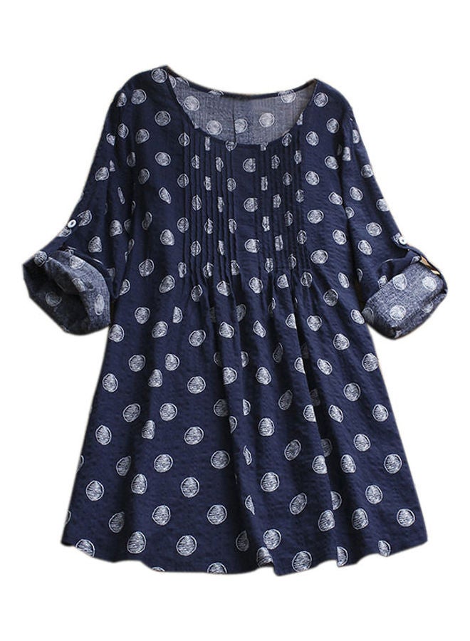 Printed Long Sleeves Dress Dark Blue  - Image 1