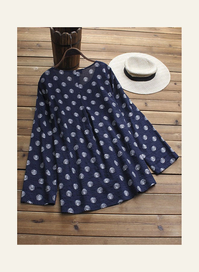 Printed Long Sleeves Dress Dark Blue  - Image 3