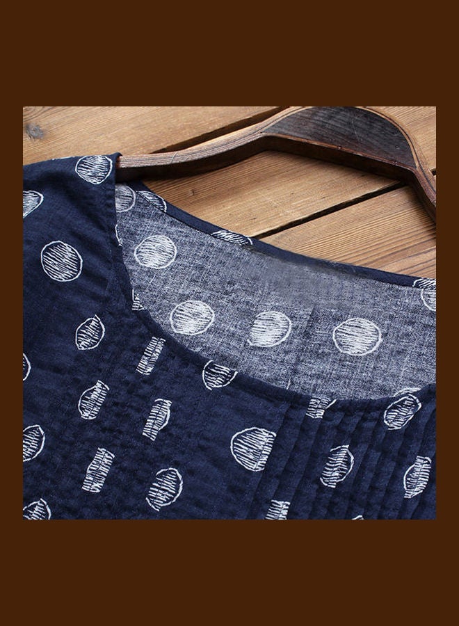 Printed Long Sleeves Dress Dark Blue  - Image 4