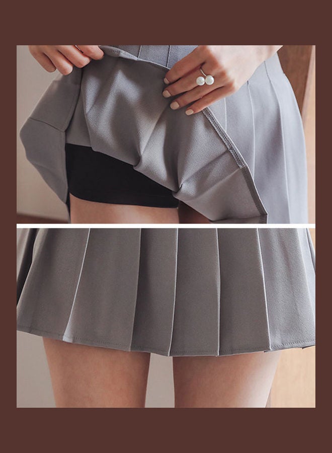 Pleated A Line Skirt Grey  - Image 4