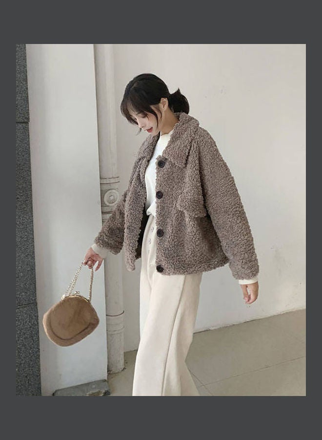 معطف بأكمام طويلة وياقة مطوية للأسفل كاكي - Image 3