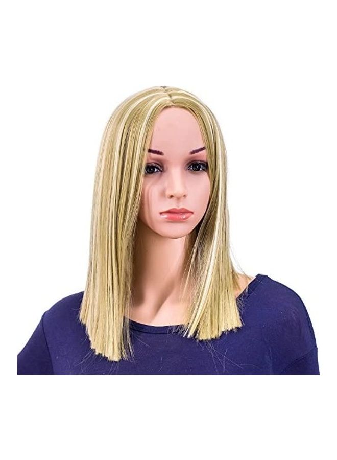 SWACC Short Straight Middle Part With Wig Cap Beige and white 12.28inch 