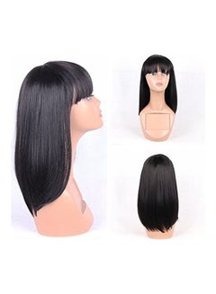 HAIR WAY Straight Wigs with 20% Human Hair and 80% Premium Japanese Fiber Black 13.11inch 