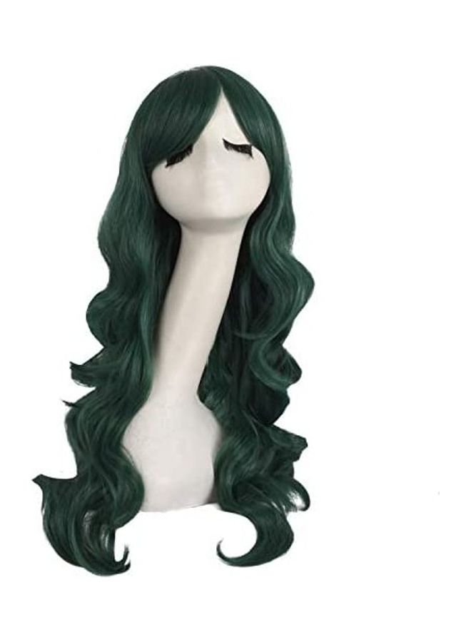 Side Bangs Long Curly Synthetic Wig Green 7.2inch