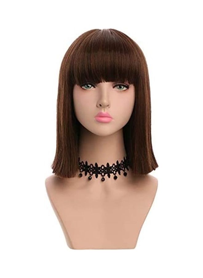 yuehong Women's Medium Straight Hair Color Bob Wig Brown 10.8inch 