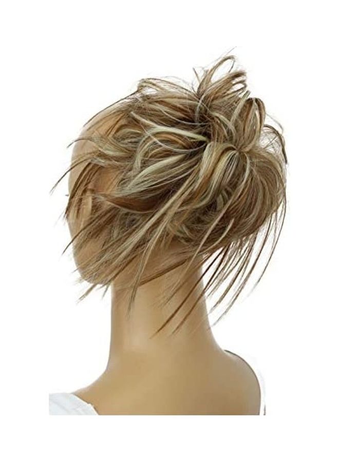 Prettyshop Hairpiece - Hair Rubber  Scrunchy   Wavy Messy Bun Light  Blonde Mix Brown 8.11inch - Image 1