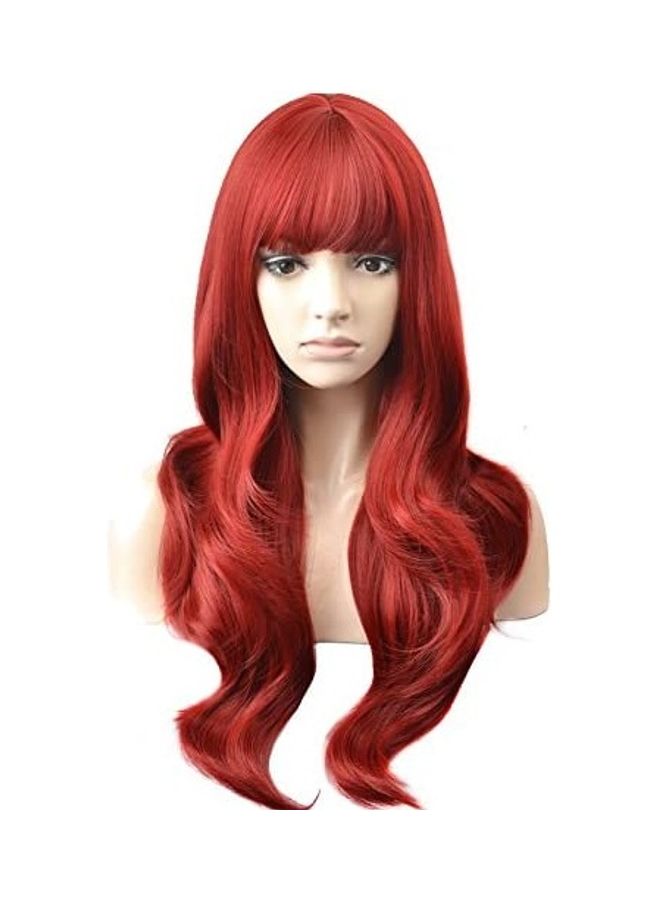 بيرون شعر مستعار صناعي ناعم طويل ومموج أحمر