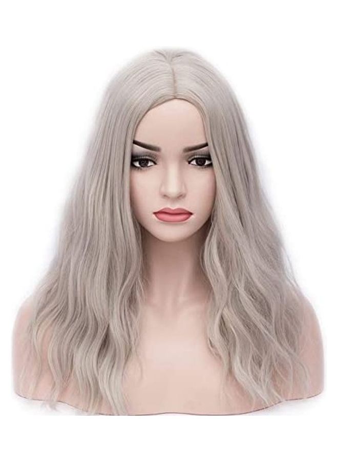 بيرون شعر مستعار طويل ومجعد فضي