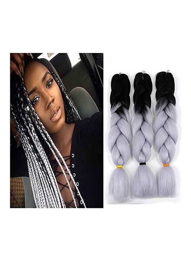 general 3-Piece Ombre Crochet Kanekalon Hair Extension Set Grey/Black 24inch