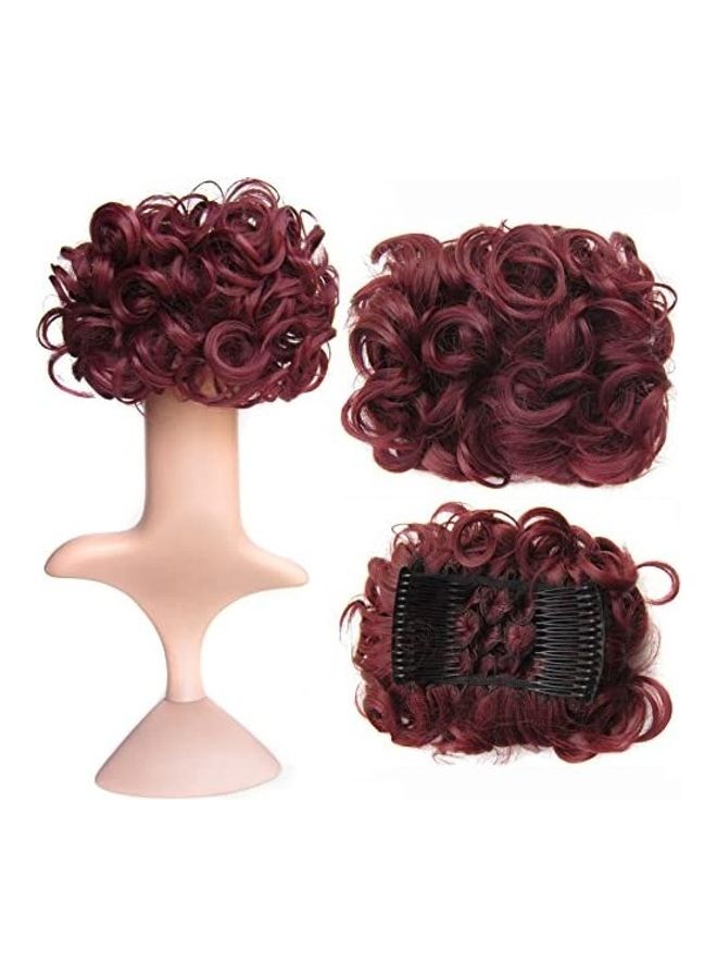 SWACC Short Messy Curly Hair Bun Extension Red 