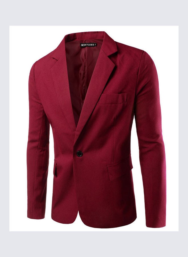 Single Button Lapel Casual Blazer Coat Wine Red - Image 1