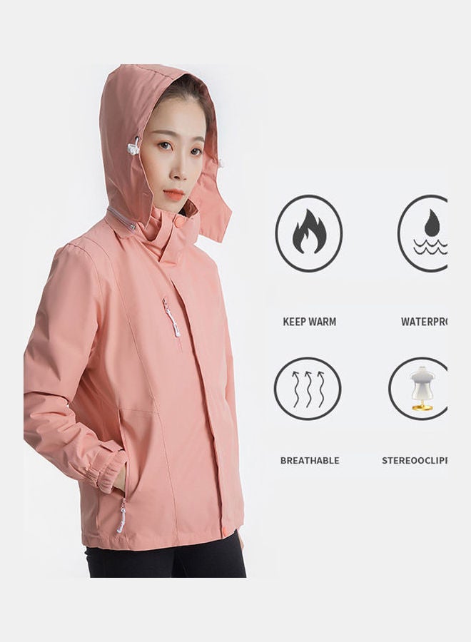 3 in 1 Thicken Fleece Waterproof Windbreaker Winter Jacket coral pink  - Image 4