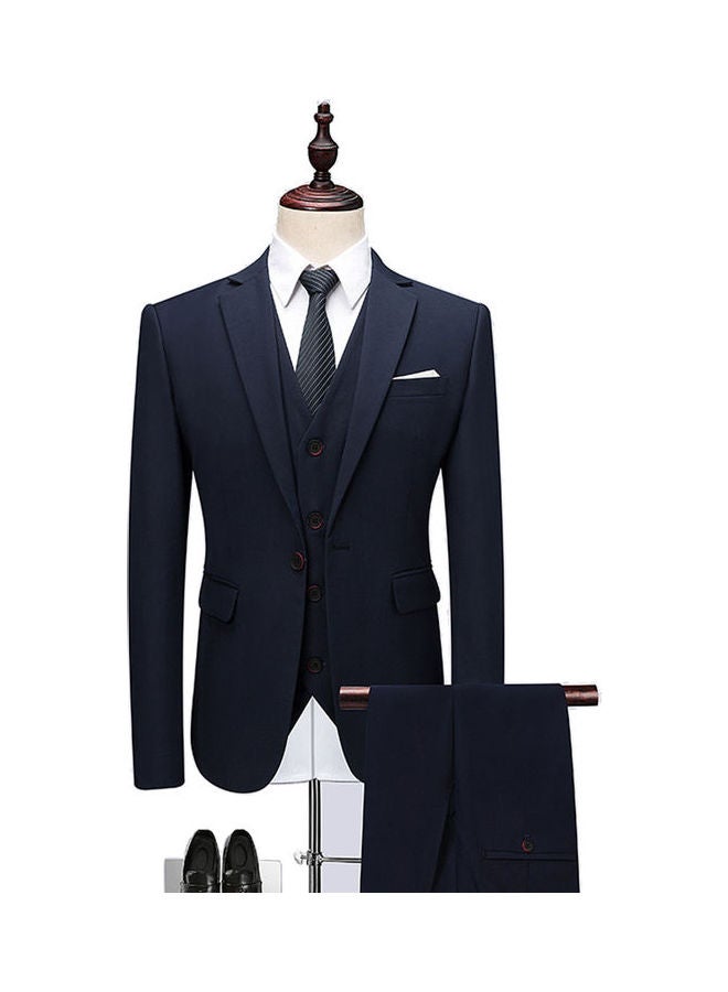 3 Piece Men Lapel V-neck Wedding Suit Formal Outfit Navy blue  - Image 1