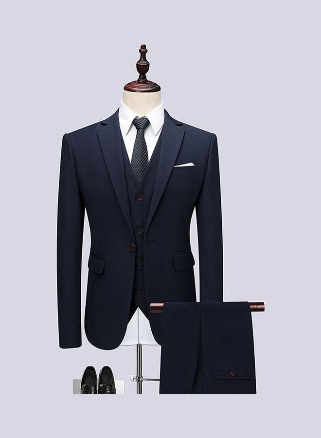 3 Piece Men Lapel V-neck Wedding Suit Formal Outfit Navy blue  - Image 3