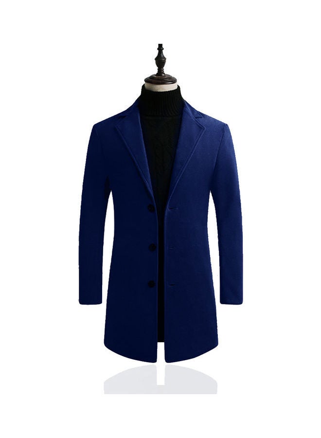 Generic - Men Slim Single-breasted  V-Neck Woolen Trench Coat Navy  blue - Image 1