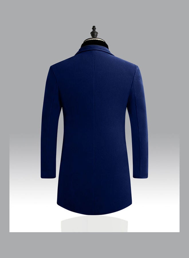 Generic - Men Slim Single-breasted  V-Neck Woolen Trench Coat Navy  blue - Image 1