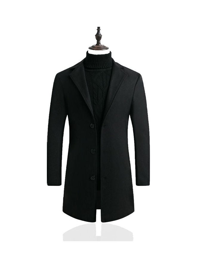 Men Slim Single-breasted  V-Neck Woolen Trench Coat Khaki  - Image 5